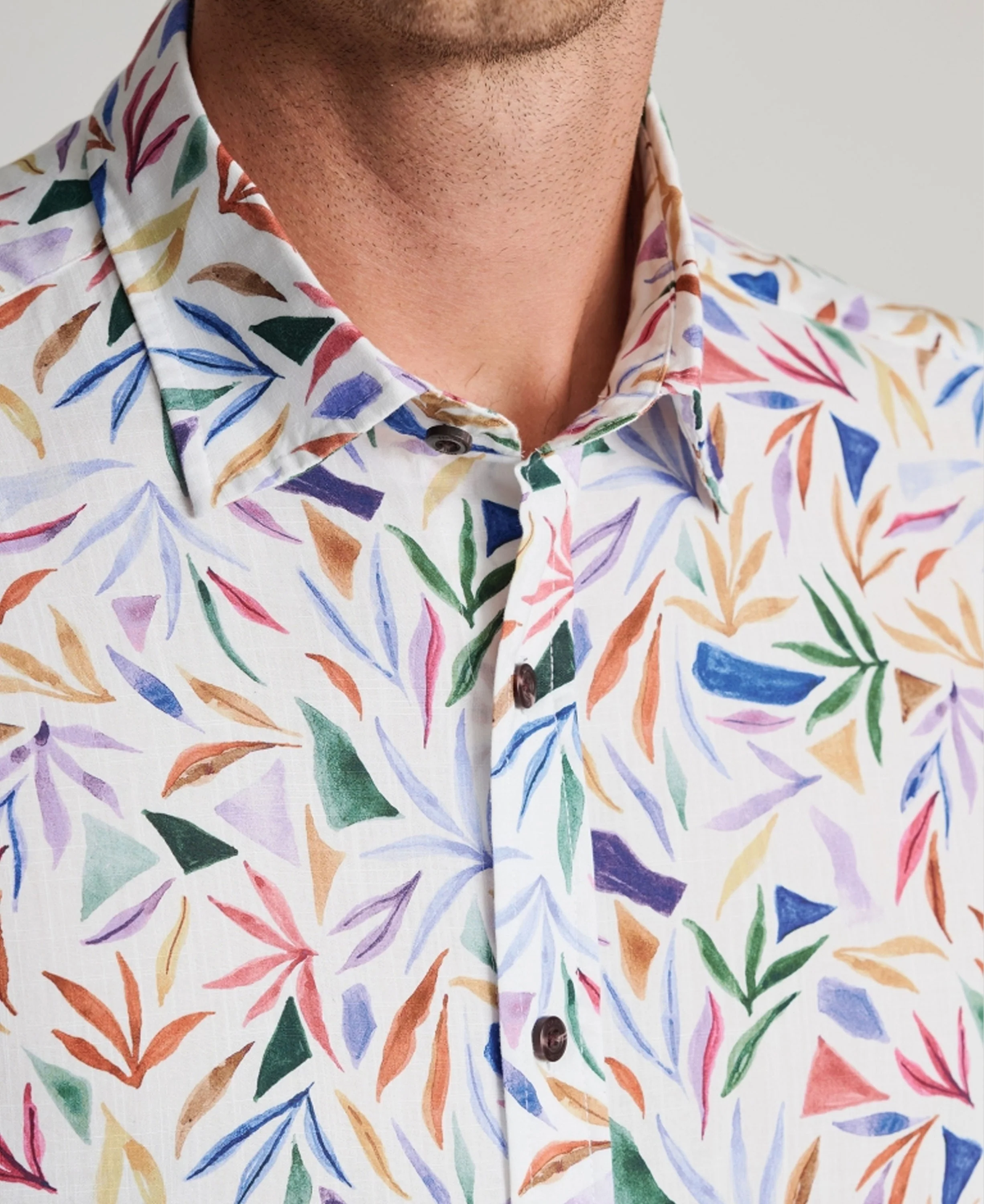 Abstract Watercolour Leaf Print Short Sleeve Shirt Regular fit - Multi - Image 3