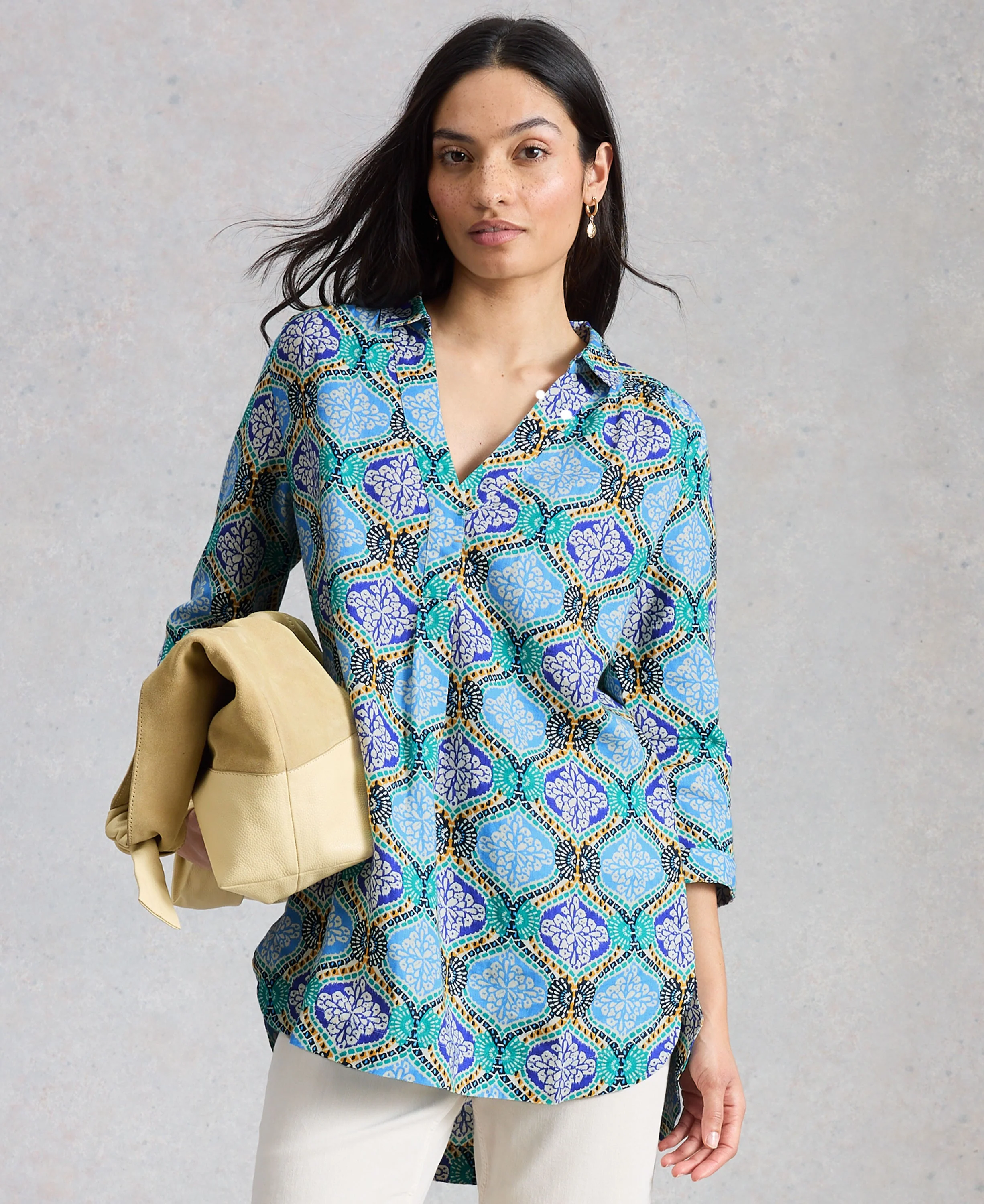 Bianca Linen Tunic - Blue Print - Image 2