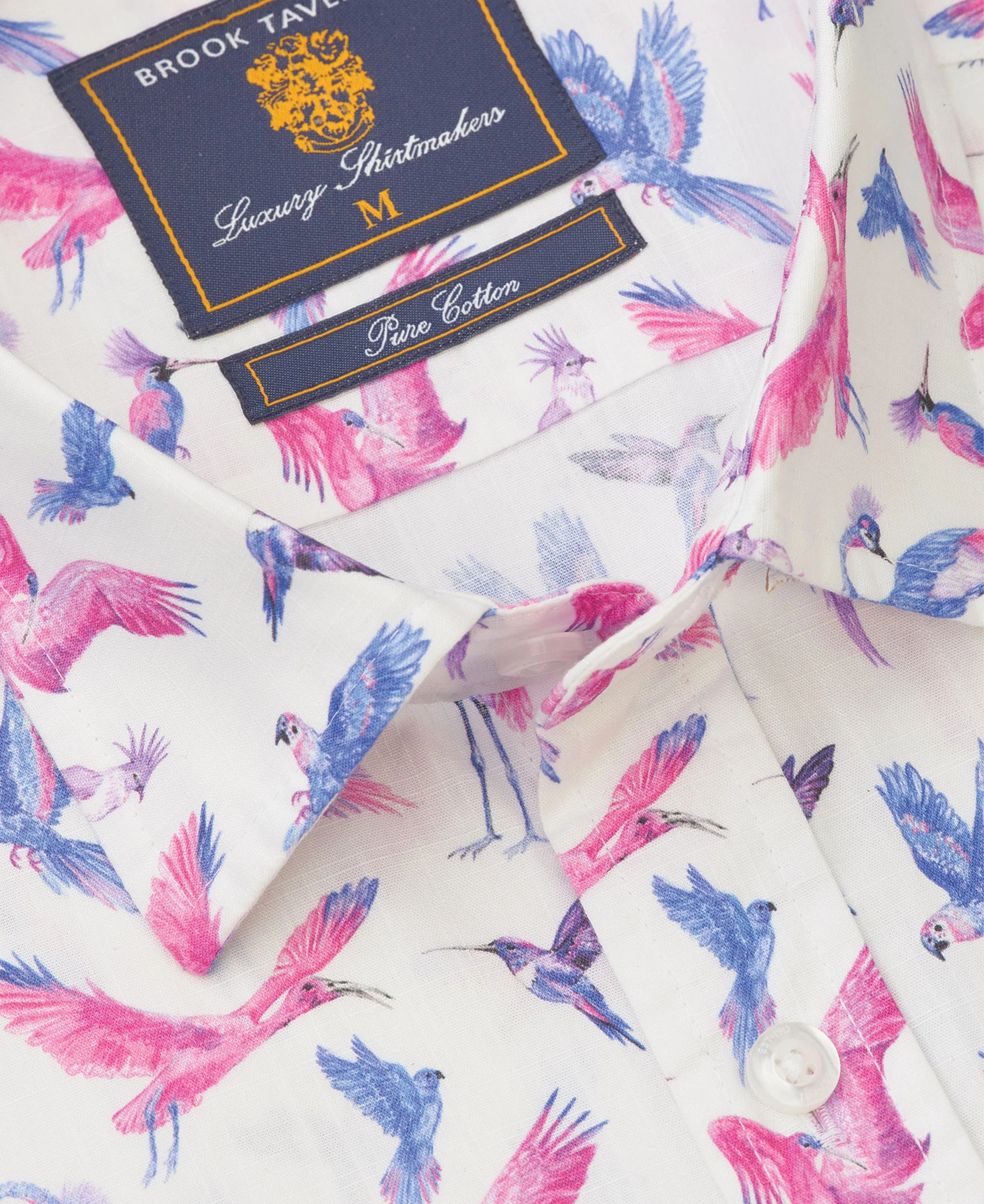 Bird Print Short Sleeve Shirt Regular Fit - Pink - Image 4
