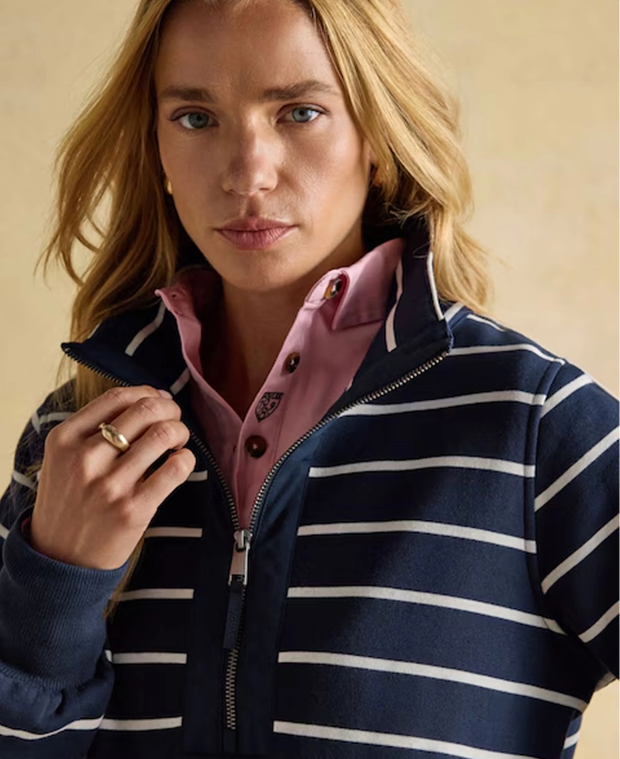 Bronte Funnel Neck Quarter Zip Sweatshirt - Navy Stripe - Image 4