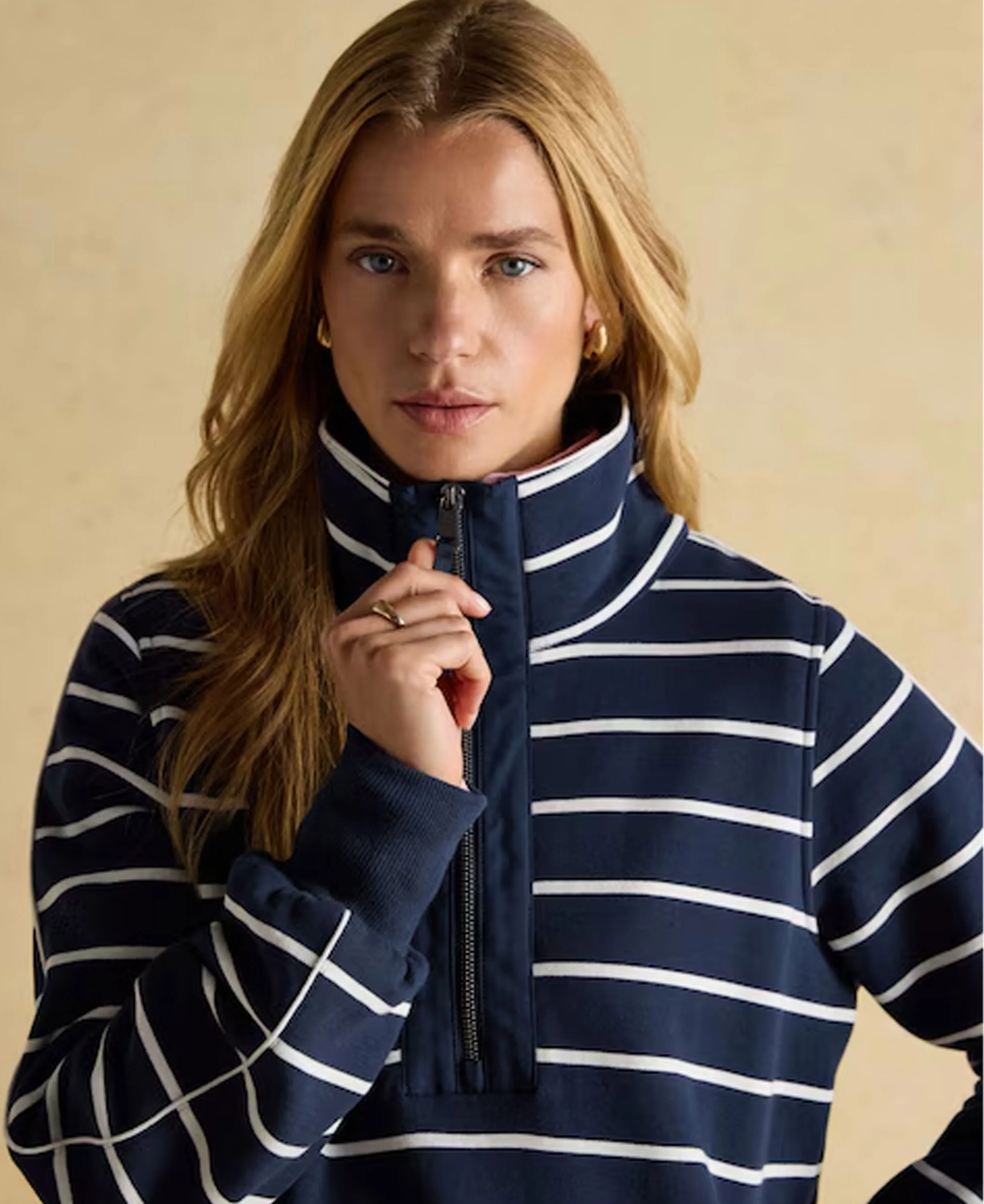 Bronte Funnel Neck Quarter Zip Sweatshirt - Navy Stripe - Image 5