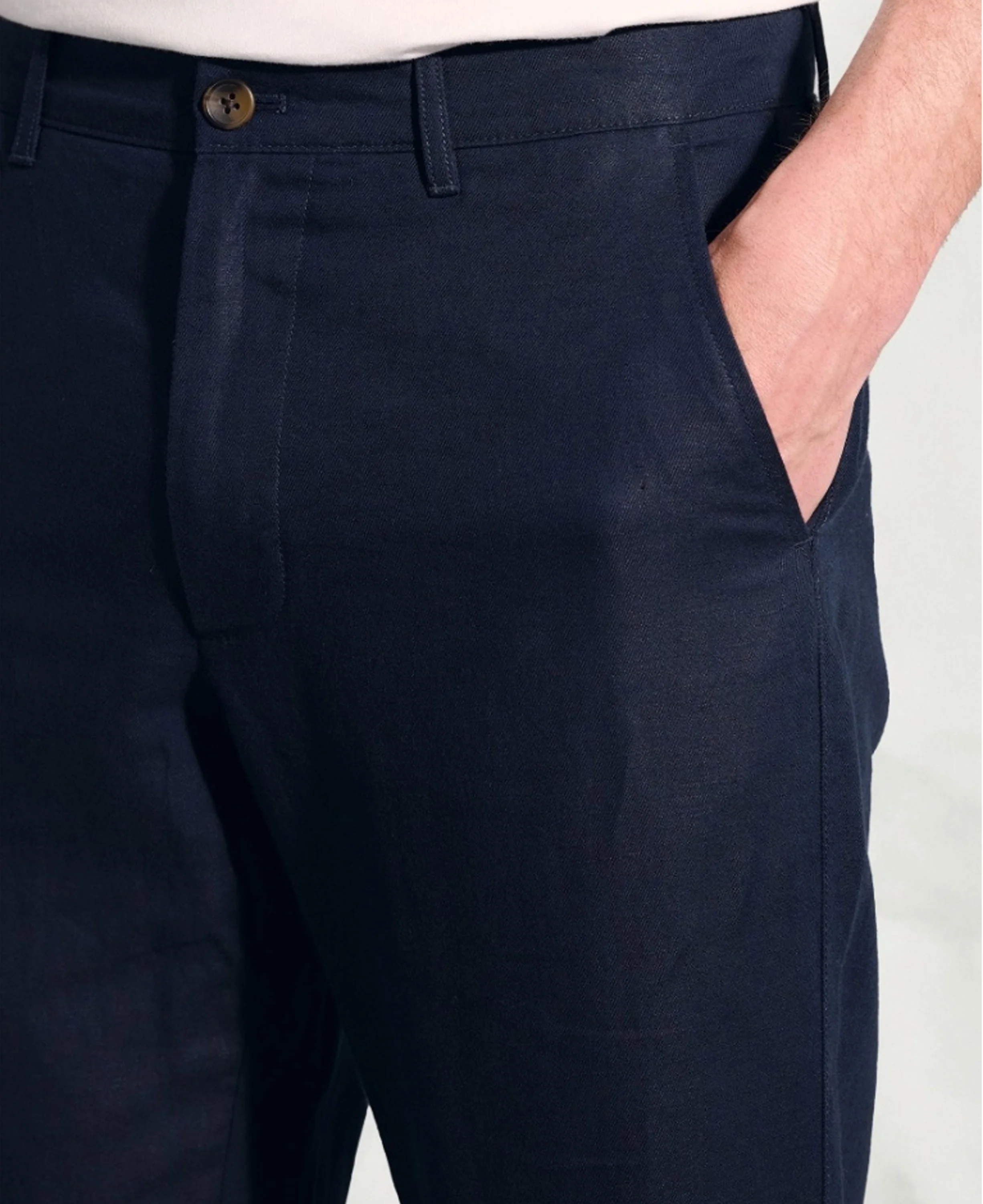 Caine Linen Cotton Trousers Rf - Navy - Image 3