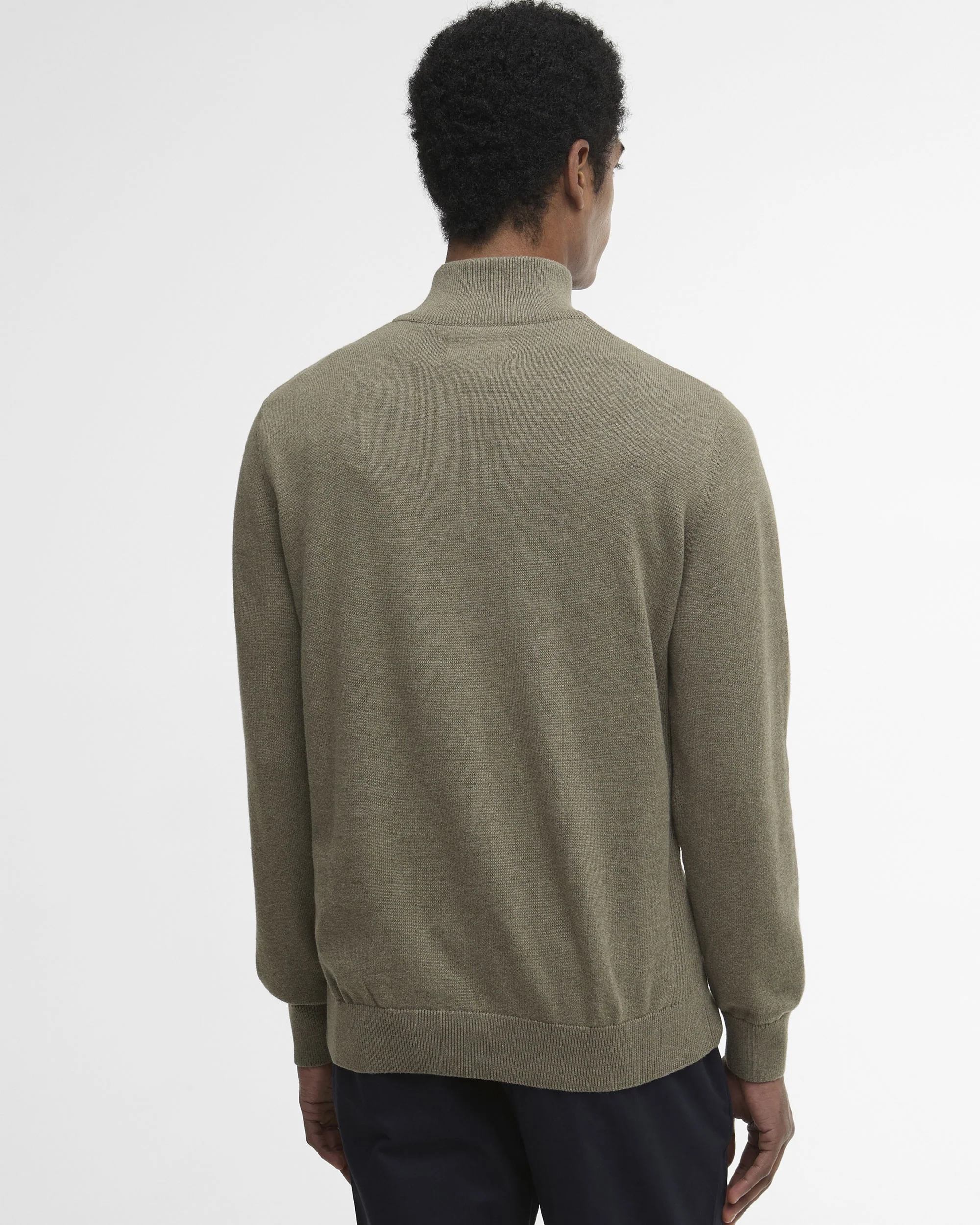 Cotton Half Zip Knitted Jumper - Smokey Olive - Image 3