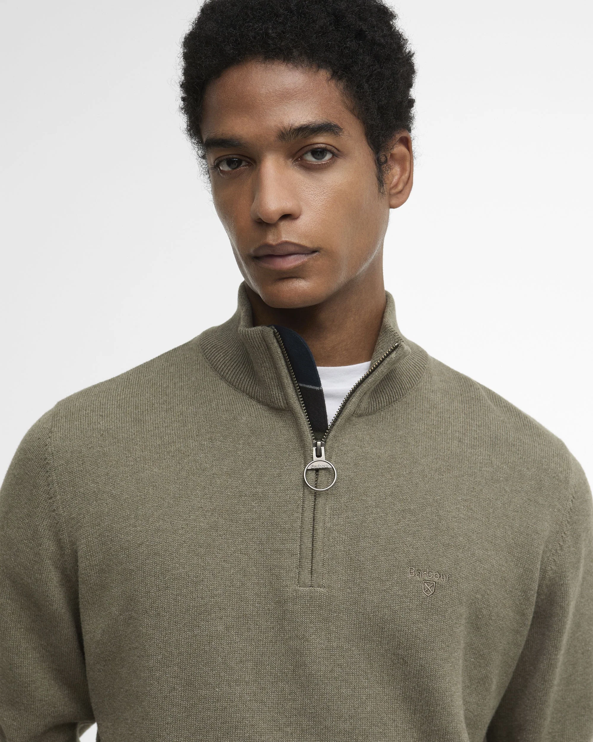 Cotton Half Zip Knitted Jumper - Smokey Olive - Image 4