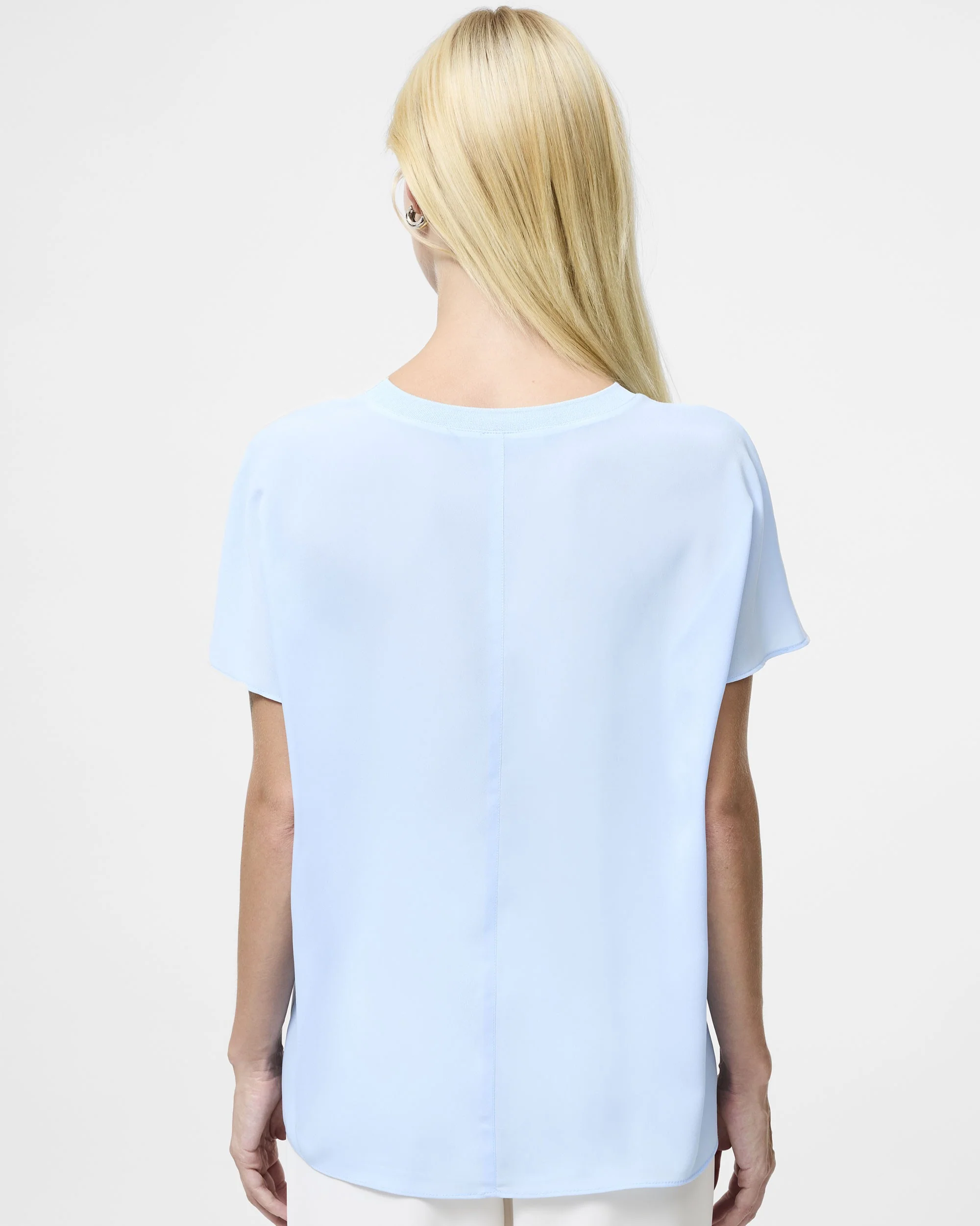 Crepe Light Crew Neck Top - Arctic Blue - Image 3