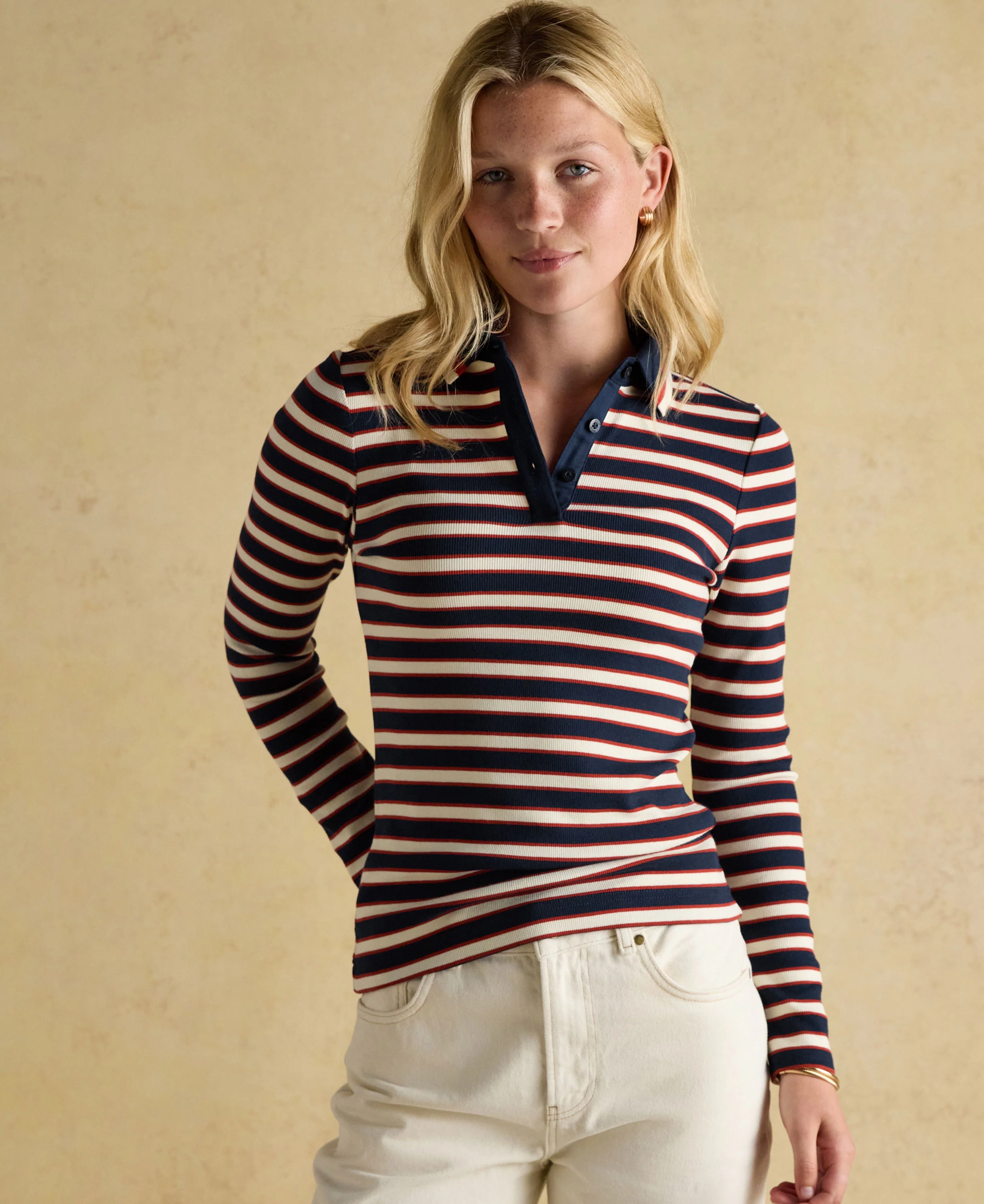 Fairfield Ribbed Polo Shirt - Navy/Red - Image 3