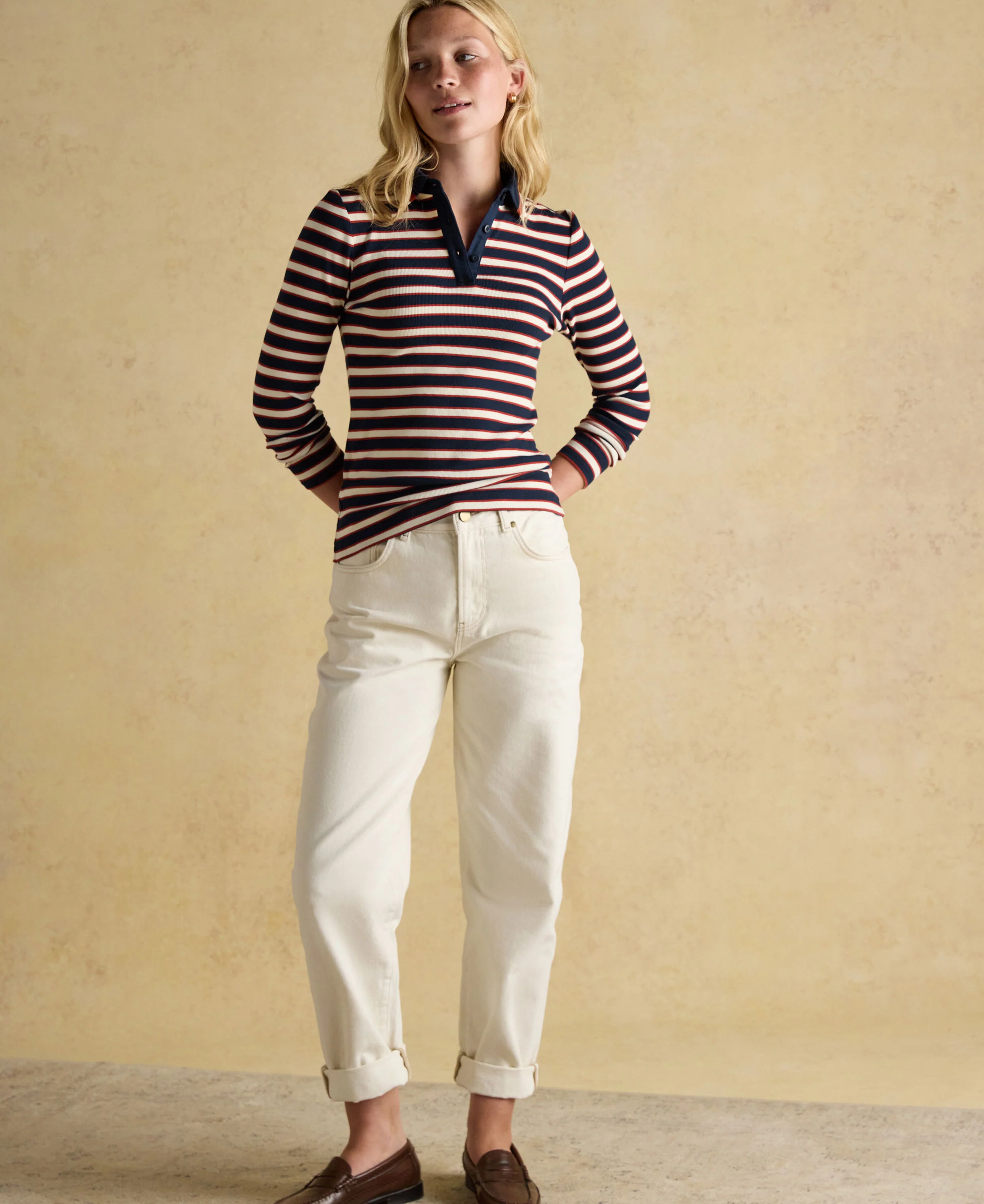 Fairfield Ribbed Polo Shirt - Navy/Red - Image 4