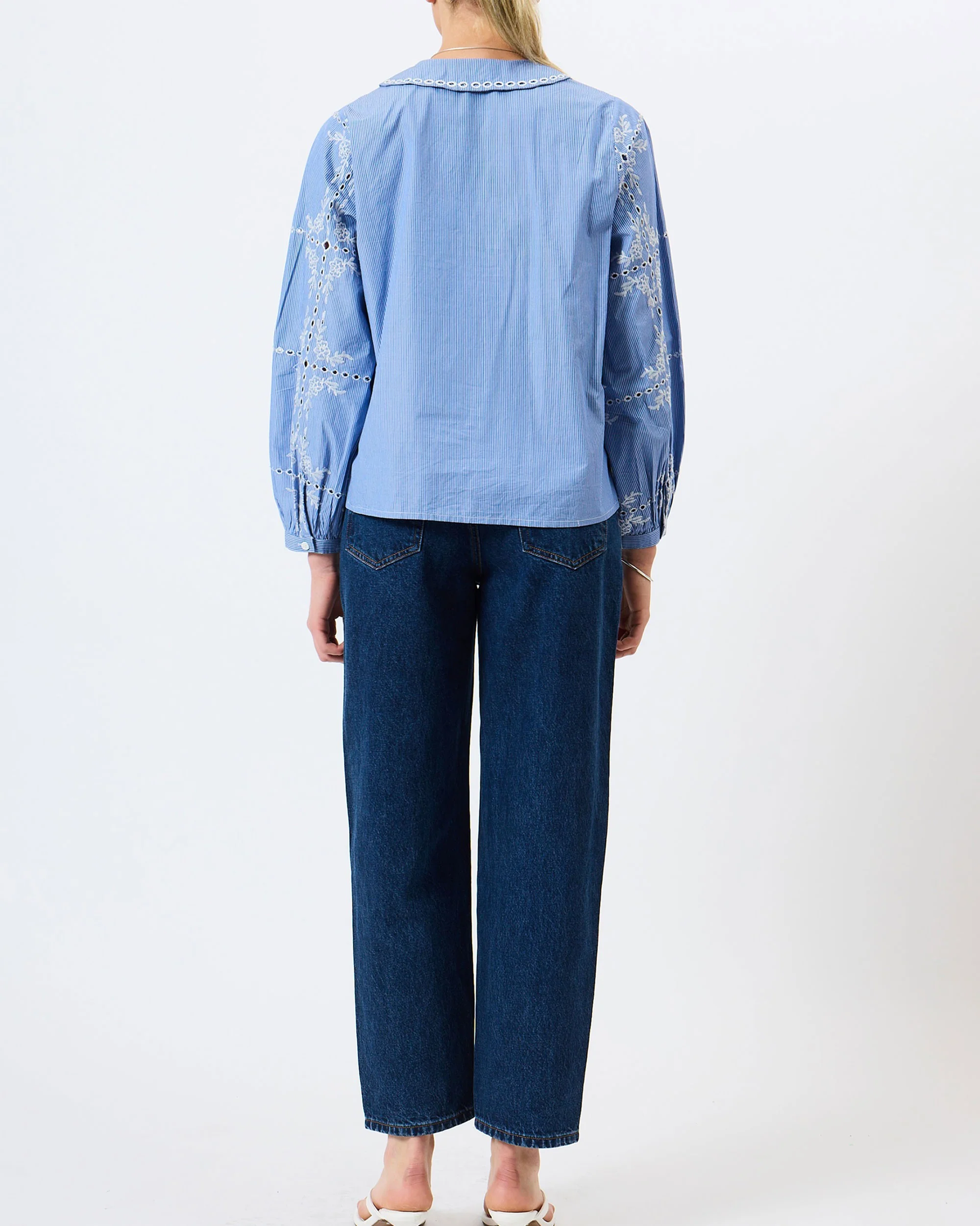 Grayson Peter Pan Collar Top - Blue/White - Image 3