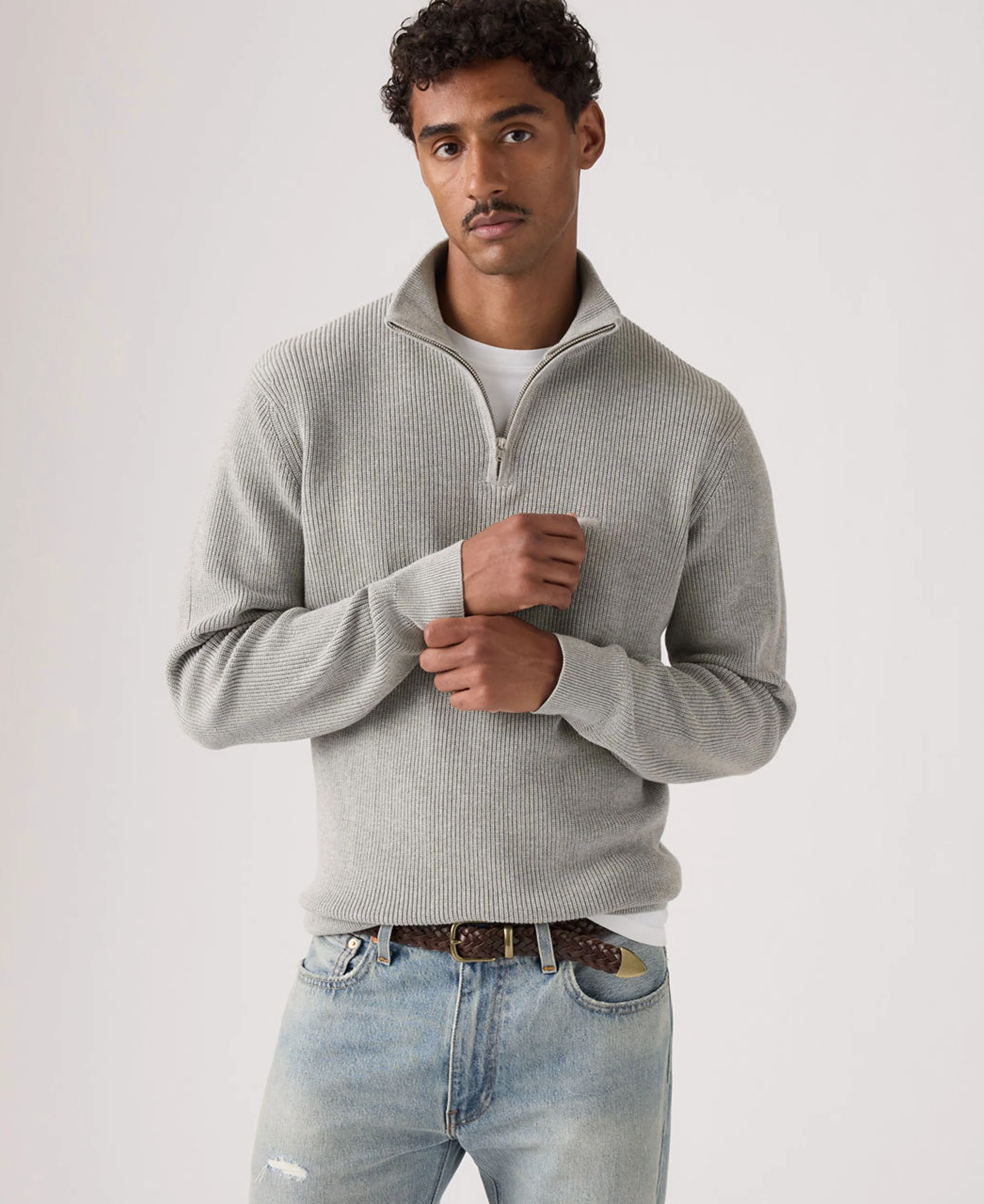 Hallmark Quarter Zip Sweater - Mid Tone Grey Heather - Image 4