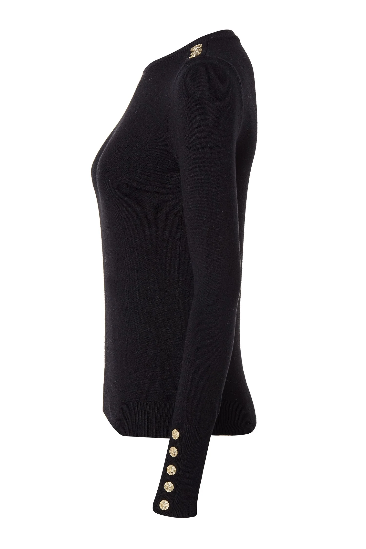 Buttoned Knit Crew Neck - Black - Image 6
