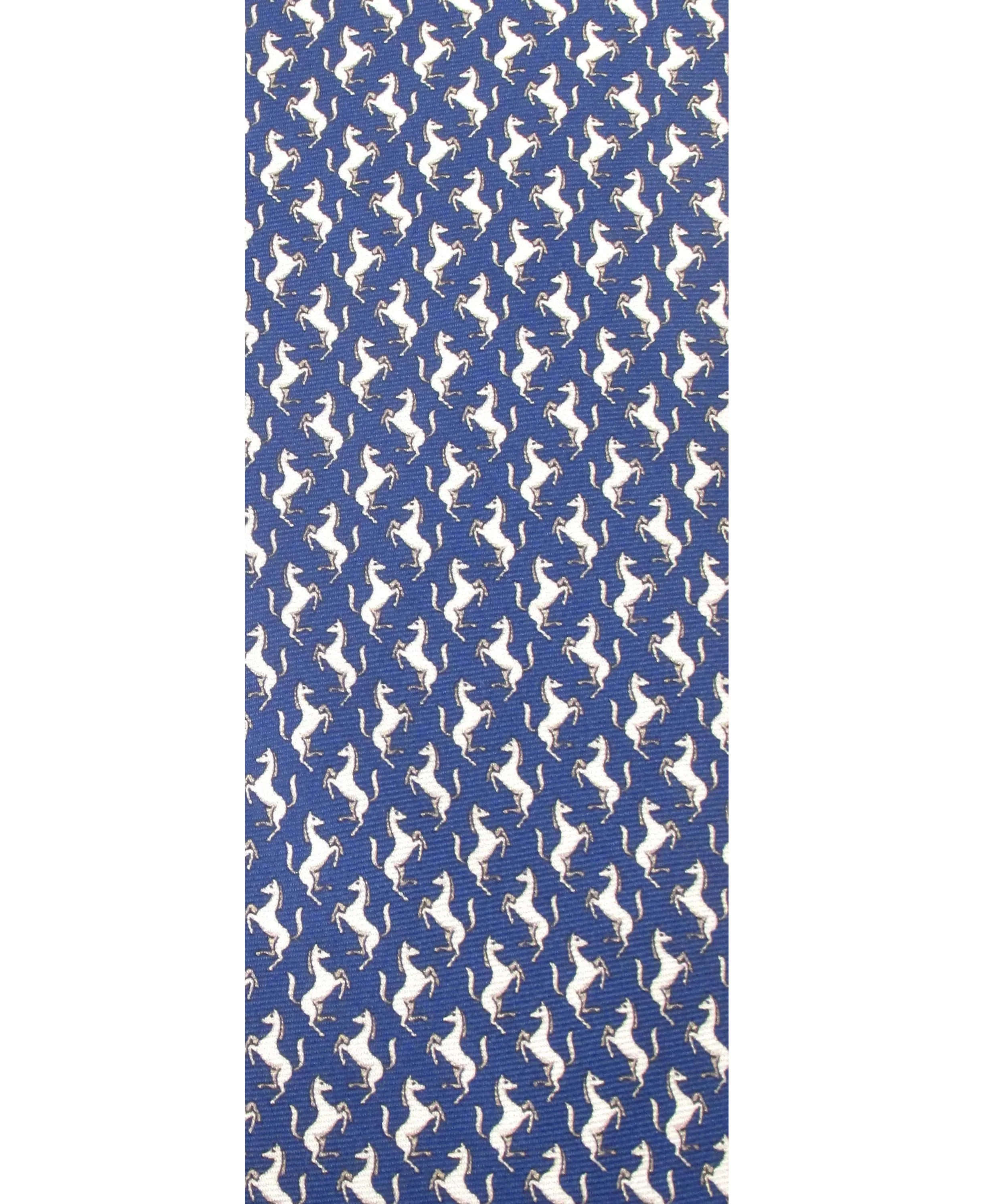 Italian Printed Silk Tie - Navy Horse - Image 2