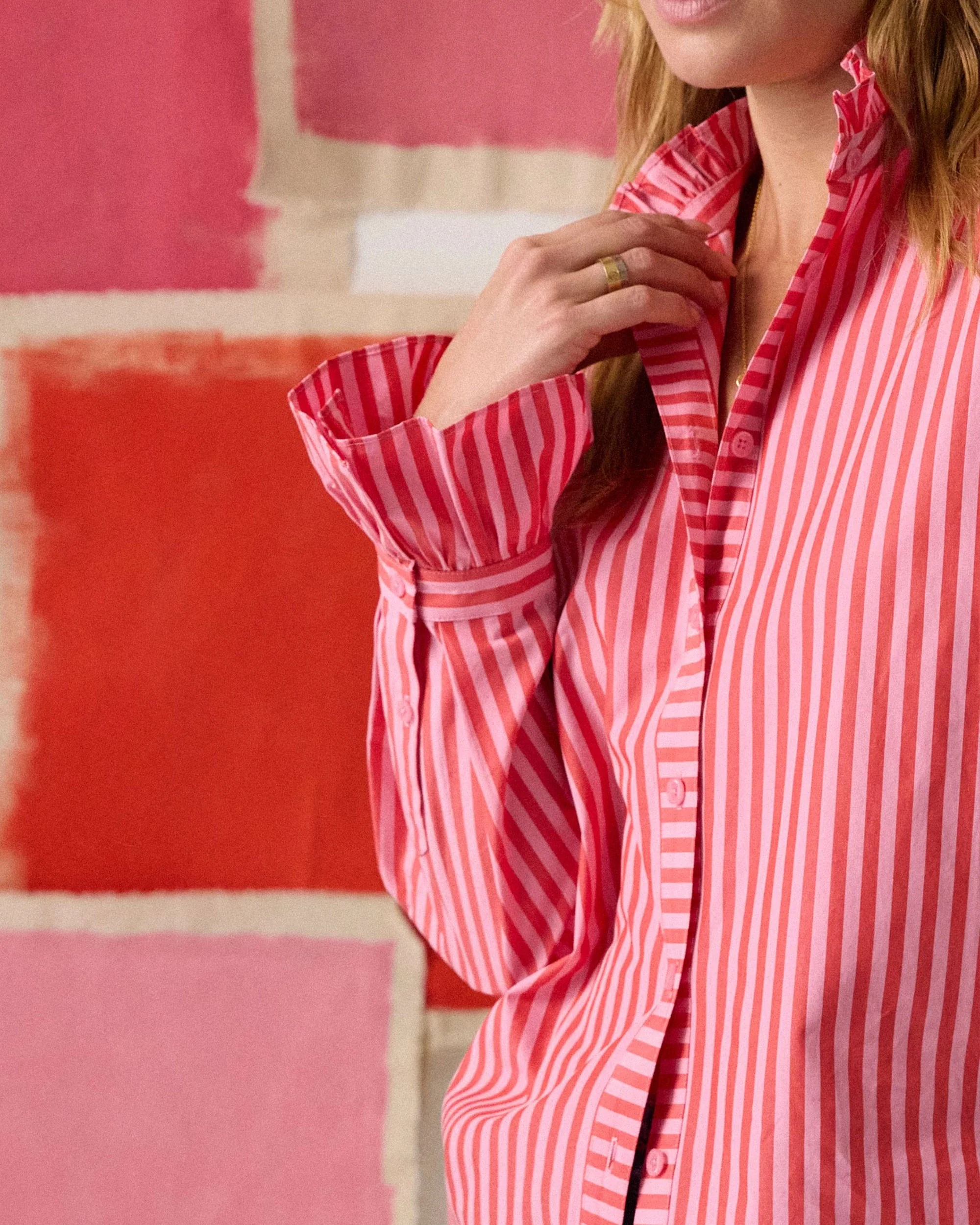 Mae Frill Neck Shirt - Pink Stripe - Image 8