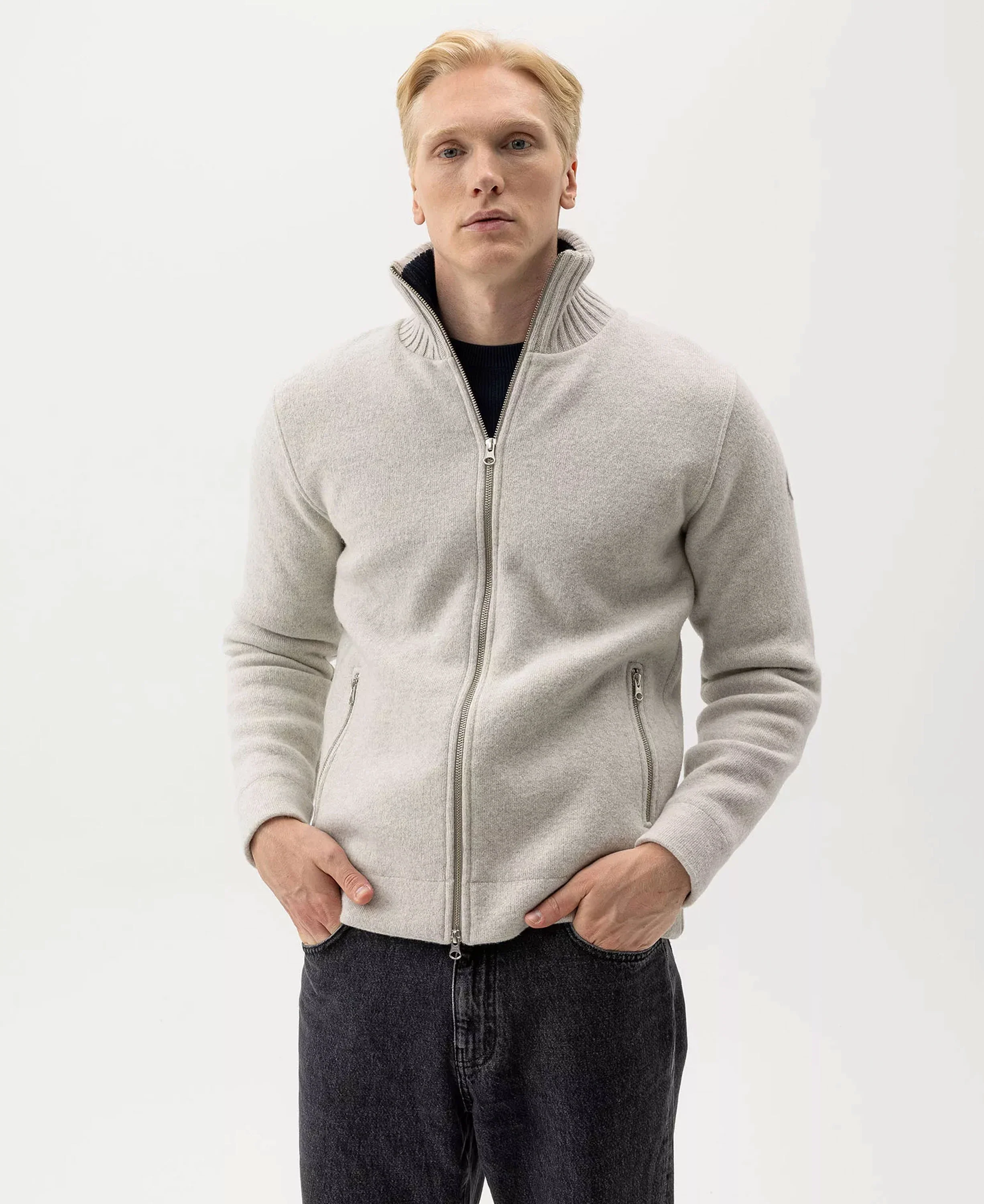 Mans Zip Wool Windproof - Light Grey Mel - Image 2
