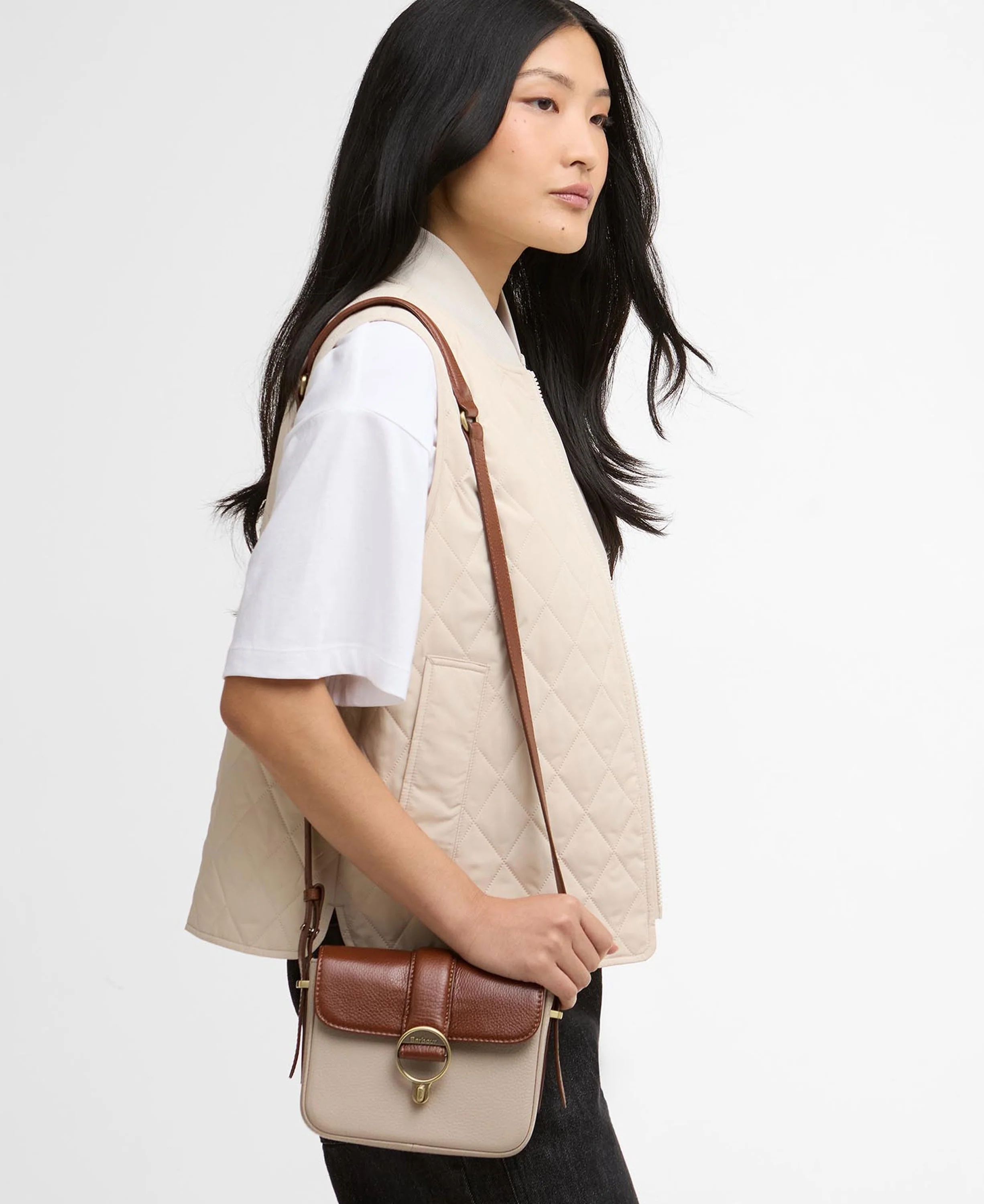 Mini Rosa Leather Crossbody Bag - Pebbled Pink/Brown - Image 3