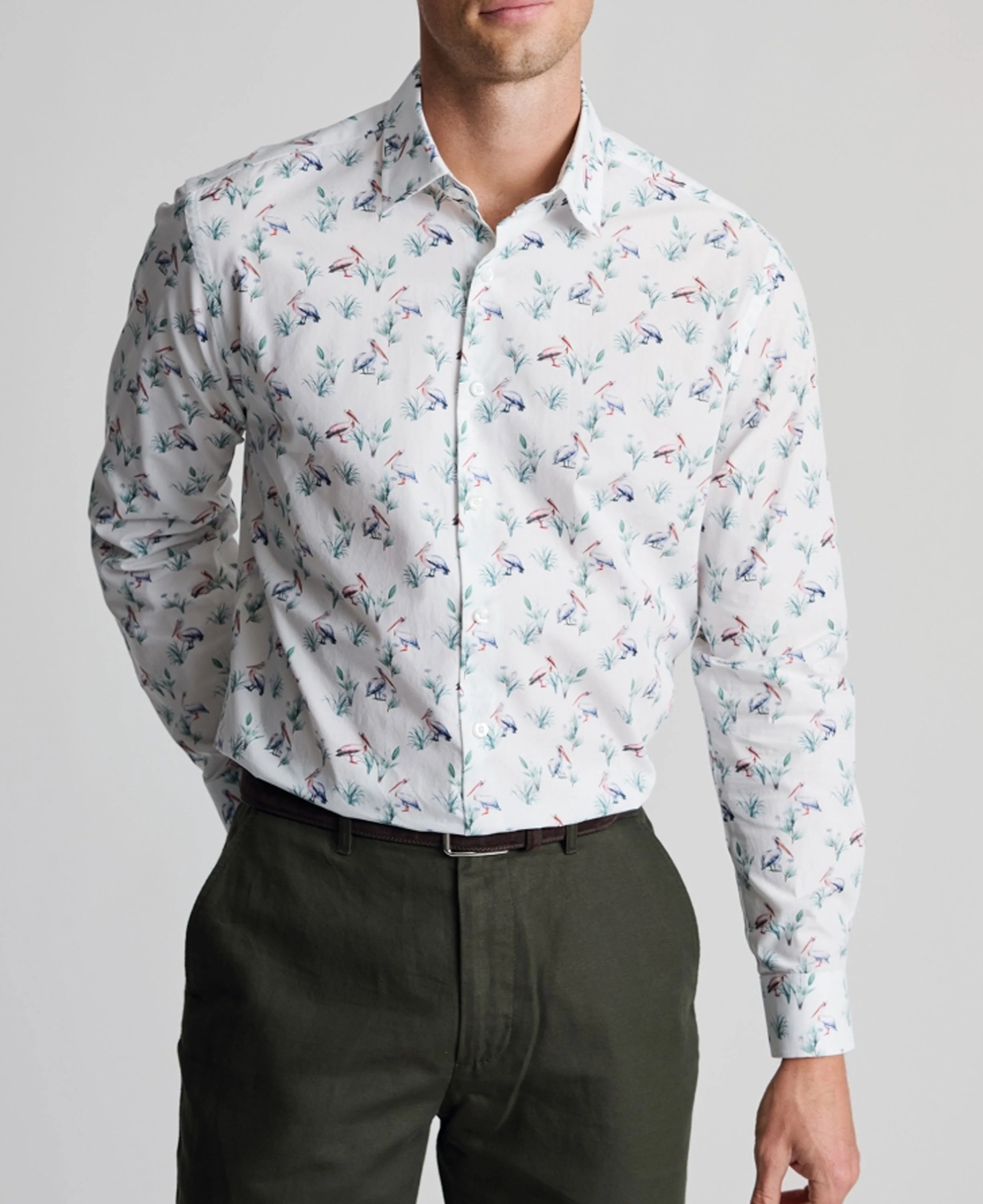 Pelican Print Cotton Shirt Regular Fit - White - Image 2