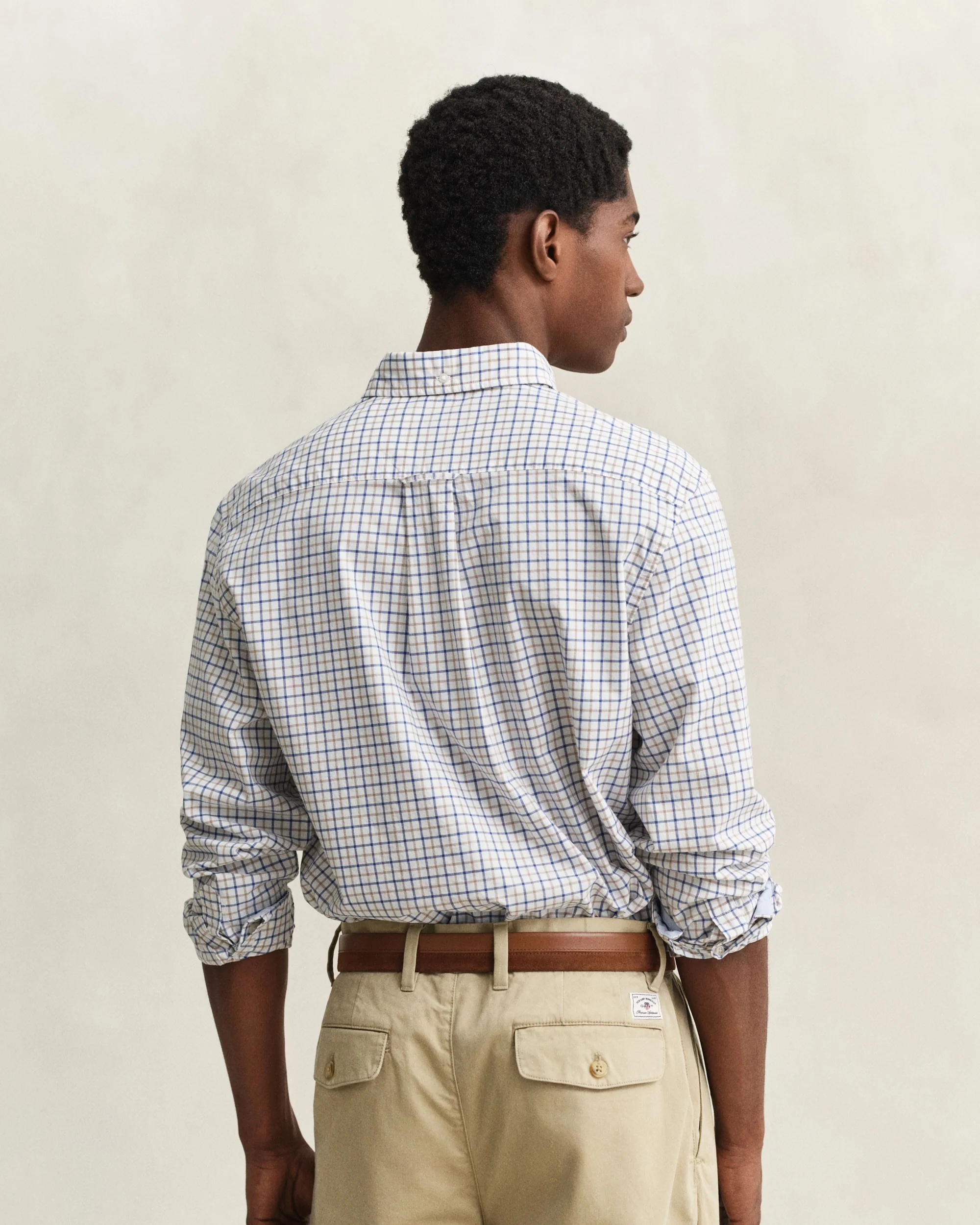 Reg Classic Poplin Check - Taupe Beige - Image 3