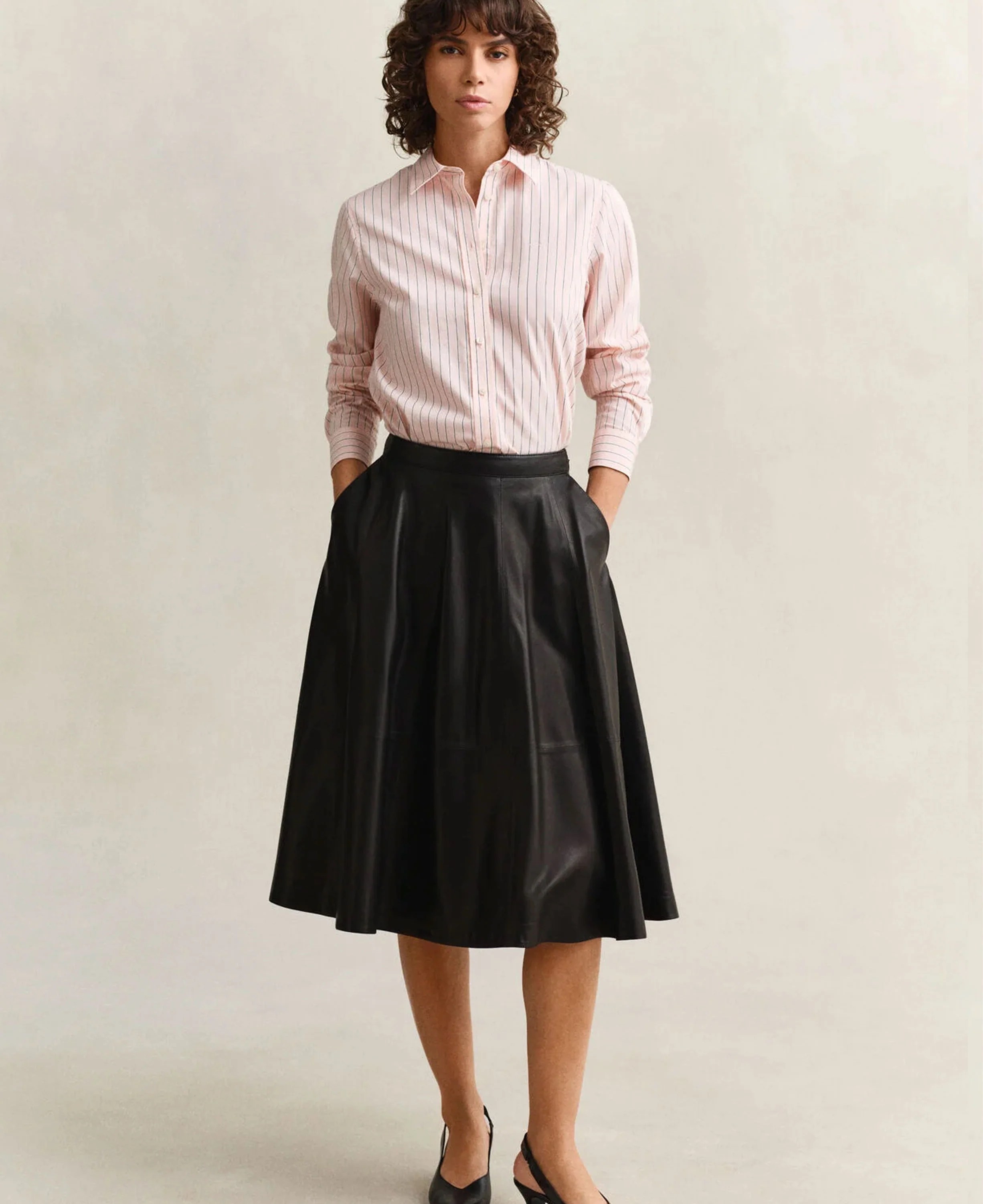 Regular Classic Poplin Stripe Shirt - Apricot Pink - Image 3