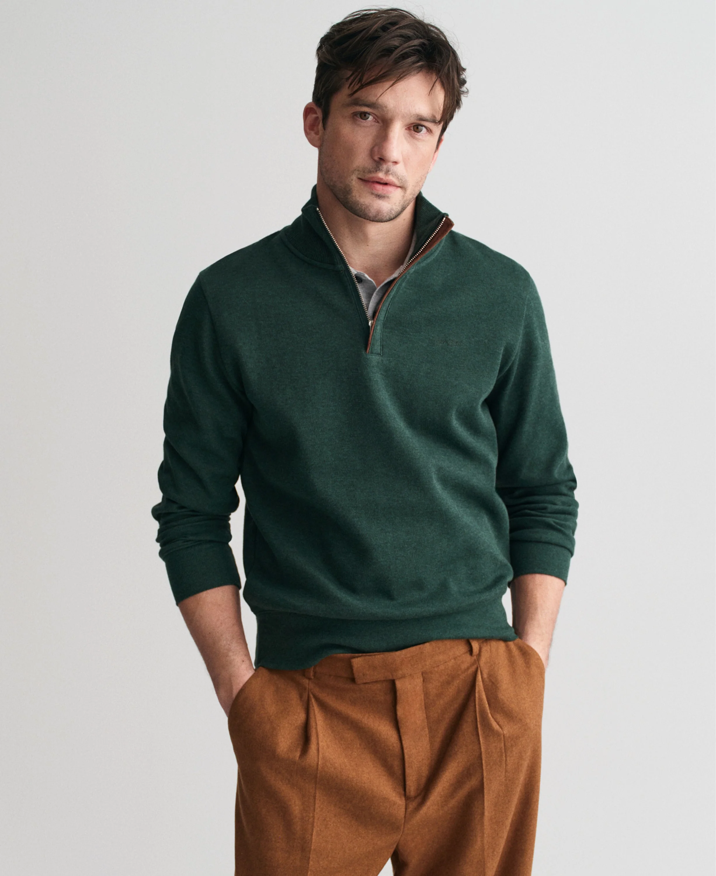 Sacker Rib Half Zip Sweatshirt - Tartan Green - Image 2