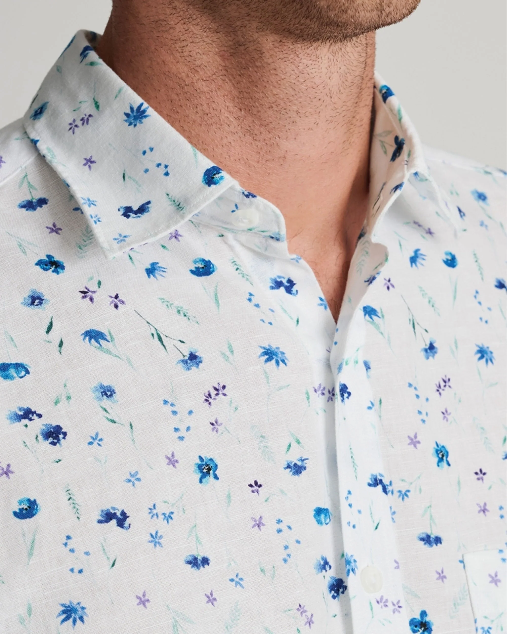Wildflower Watercolour Linen Cotton Shirt - Blue - Image 3